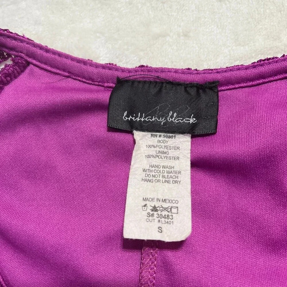 BRITTANY BLACK Lace Overlay Fairycore Flutter Sleeve Blouse Womens Sm Magenta - Picture 6 of 9